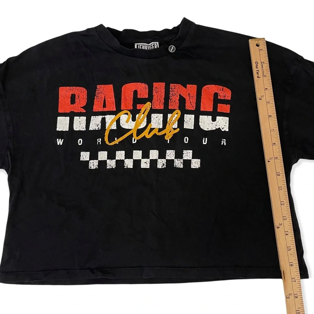 Jennyfer Racing Club World Tour Black Crop Top Long Sleeve Tee - Picture 5 of 8